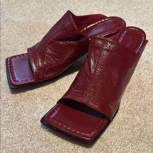 Elegant Red Leather Women's Mules